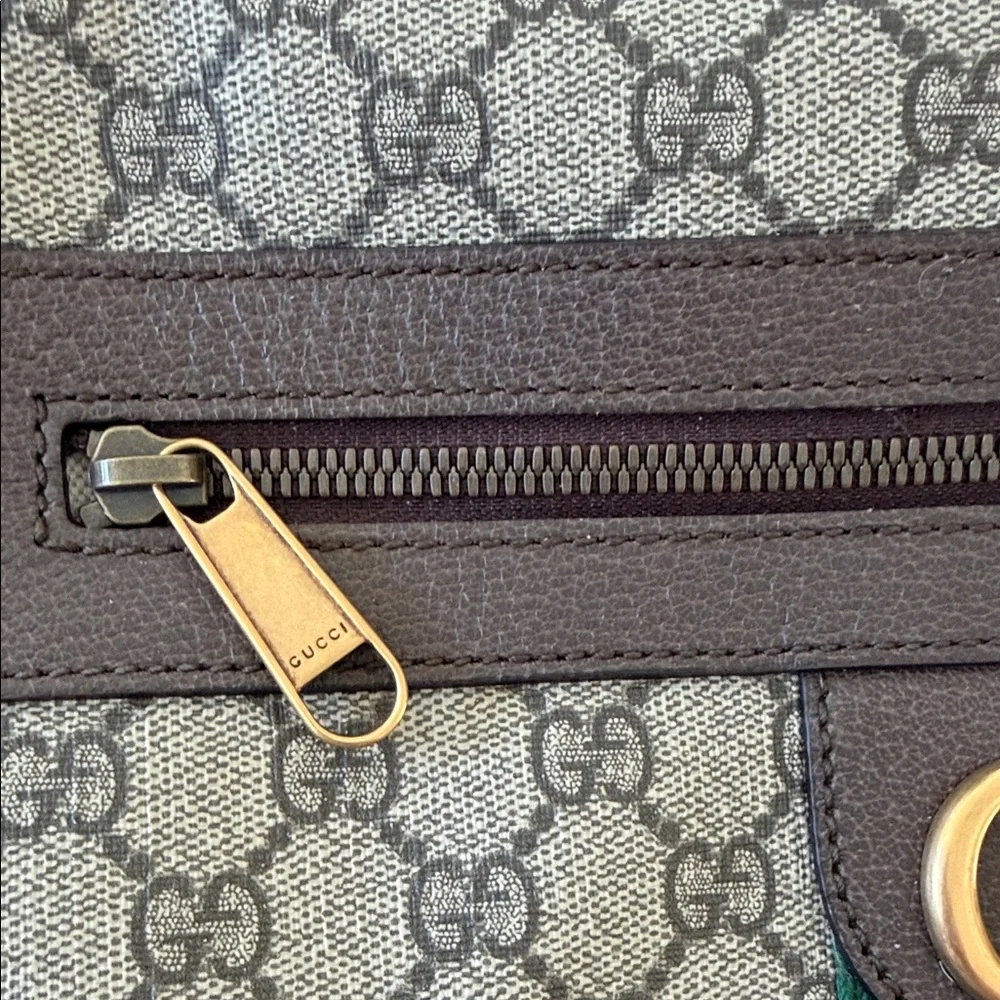 Gucci Brown GG Supreme Canvas Crossbody Bag with Red & Green Stripe